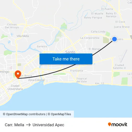Carr. Mella to Universidad Apec map