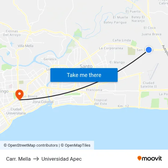Carr. Mella to Universidad Apec map