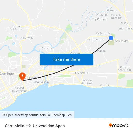 Carr. Mella to Universidad Apec map