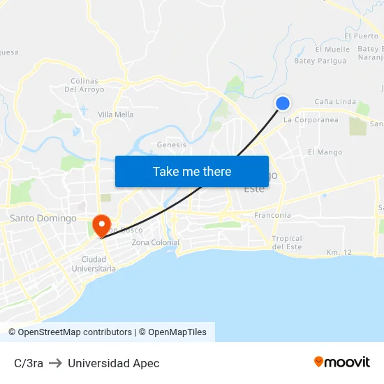 C/3ra to Universidad Apec map