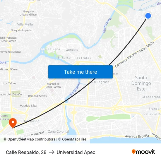 Calle Respaldo, 28 to Universidad Apec map