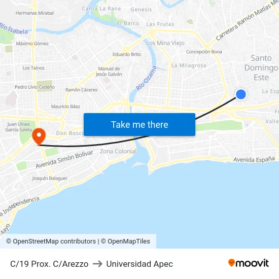 C/19 Prox. C/Arezzo to Universidad Apec map