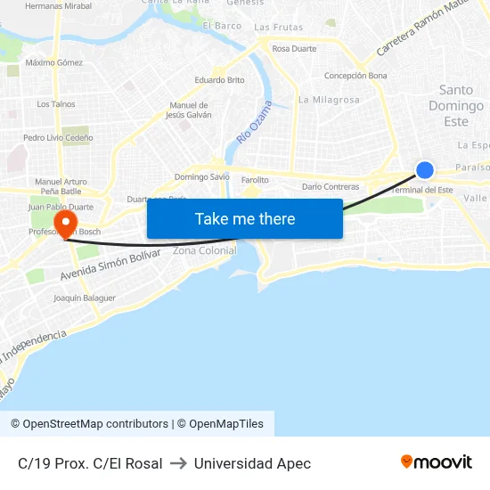C/19 Prox. C/El Rosal to Universidad Apec map