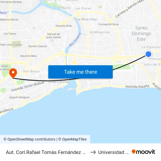 Aut. Corl.Rafael Tomás Fernández Domínguez to Universidad Apec map