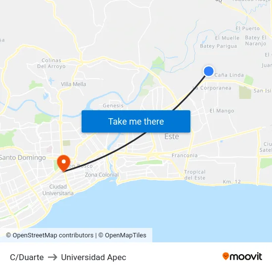 C/Duarte to Universidad Apec map
