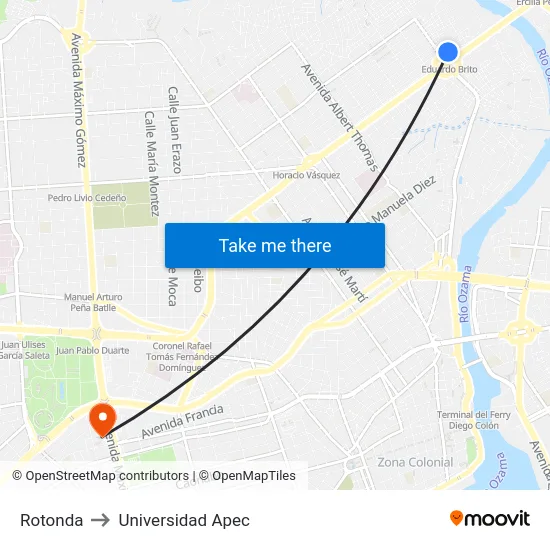 Rotonda to Universidad Apec map