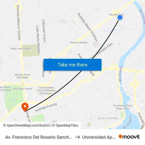 Av. Francisco Del Rosario Sanchez to Universidad Apec map