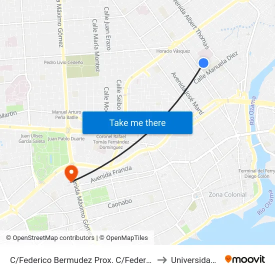 C/Federico Bermudez Prox. C/Federico Velasquez to Universidad Apec map