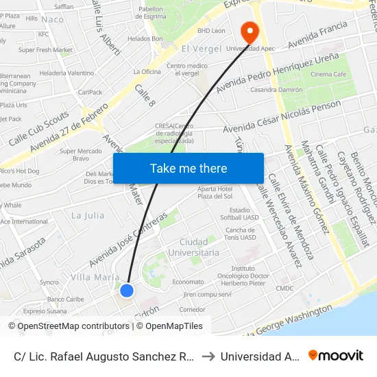 C/ Lic. Rafael Augusto Sanchez Ravelo to Universidad Apec map