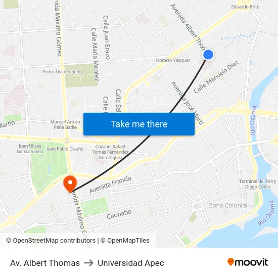 Av. Albert Thomas to Universidad Apec map