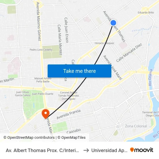 Av. Albert Thomas Prox. C/Interior G to Universidad Apec map