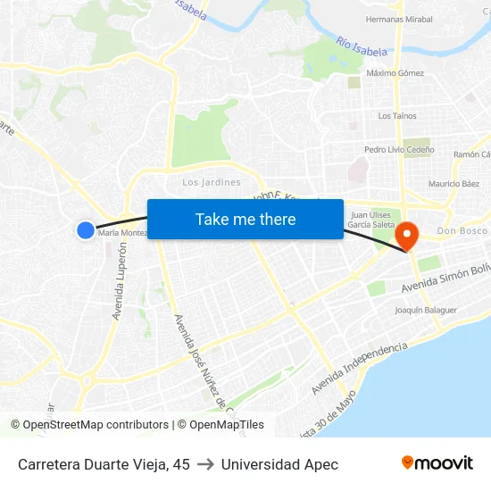 Carretera Duarte Vieja, 45 to Universidad Apec map