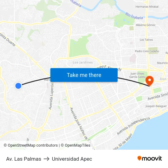 Av. Las Palmas to Universidad Apec map