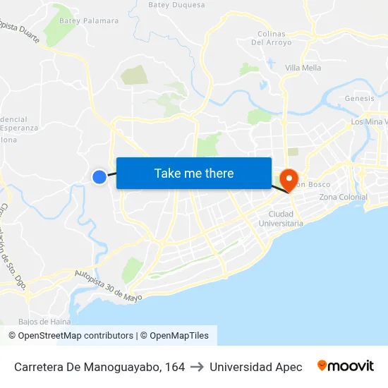 Carretera De Manoguayabo, 164 to Universidad Apec map