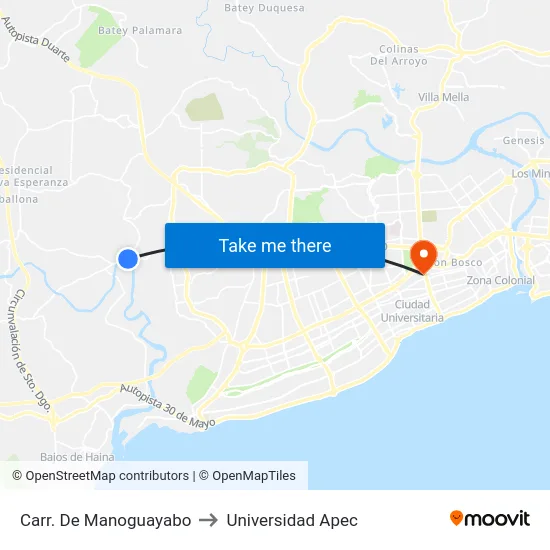 Carr. De Manoguayabo to Universidad Apec map