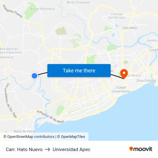 Carr. Hato Nuevo to Universidad Apec map