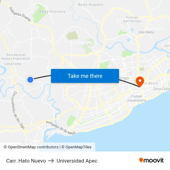 Carr. Hato Nuevo to Universidad Apec map