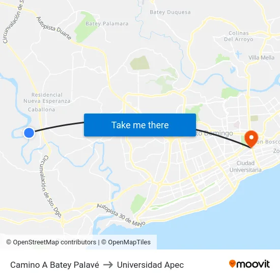 Camino A Batey Palavé to Universidad Apec map