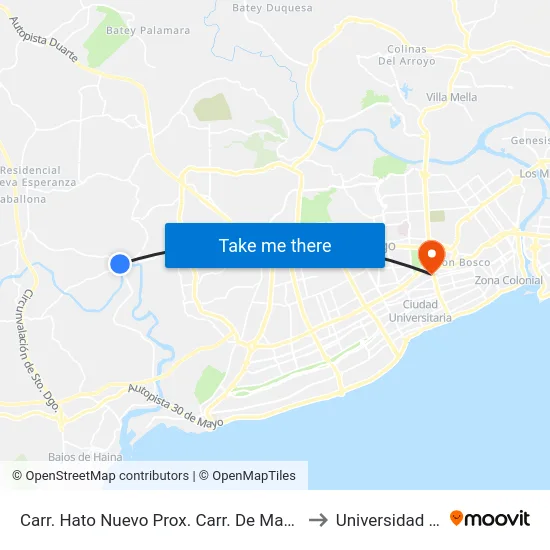 Carr. Hato Nuevo Prox. Carr. De Manoguayabo to Universidad Apec map