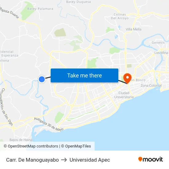 Carr. De Manoguayabo to Universidad Apec map