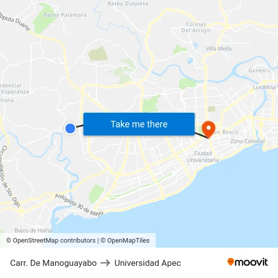 Carr. De Manoguayabo to Universidad Apec map