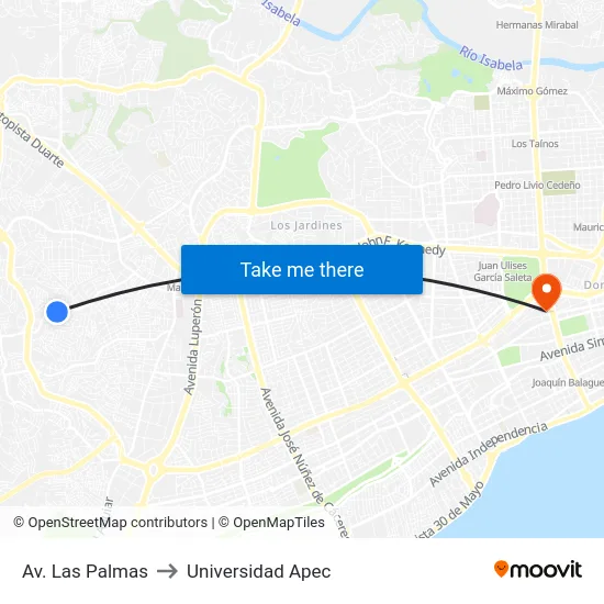 Av. Las Palmas to Universidad Apec map