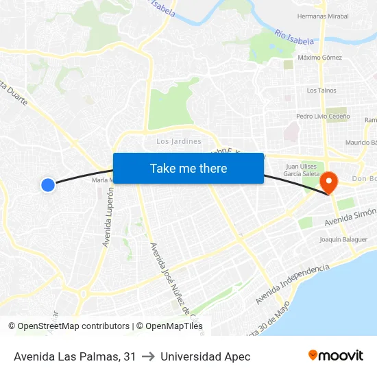 Avenida Las Palmas, 31 to Universidad Apec map