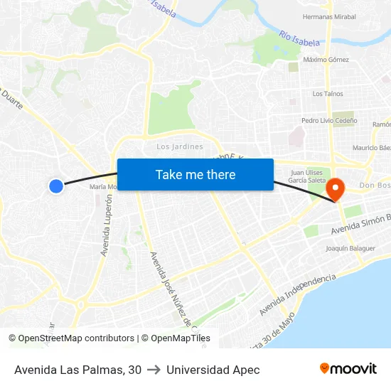 Avenida Las Palmas, 30 to Universidad Apec map