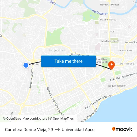 Carretera Duarte Vieja, 29 to Universidad Apec map