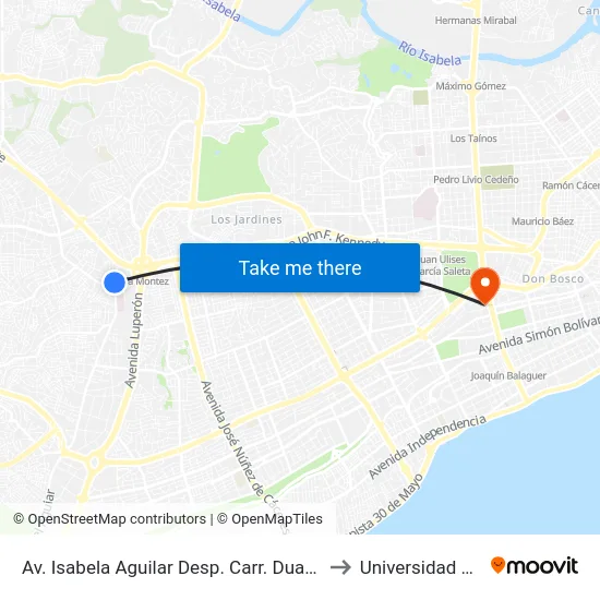 Av. Isabela Aguilar Desp. Carr. Duarte Vieja to Universidad Apec map