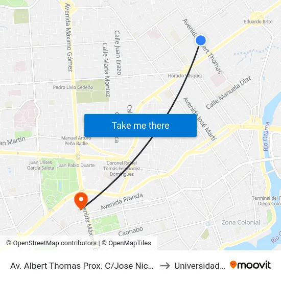 Av. Albert Thomas Prox. C/Jose Nicolas Casimiro to Universidad Apec map