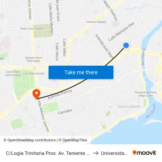 C/Logia Trinitaria Prox. Av. Teniente Amado García to Universidad Apec map