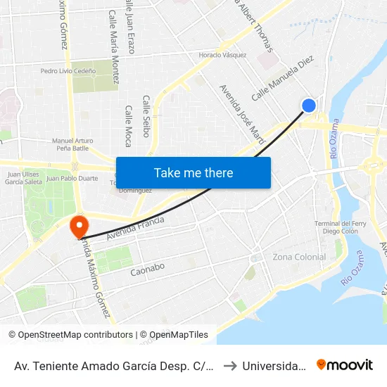 Av. Teniente Amado García Desp. C/Barbarin Mojica to Universidad Apec map