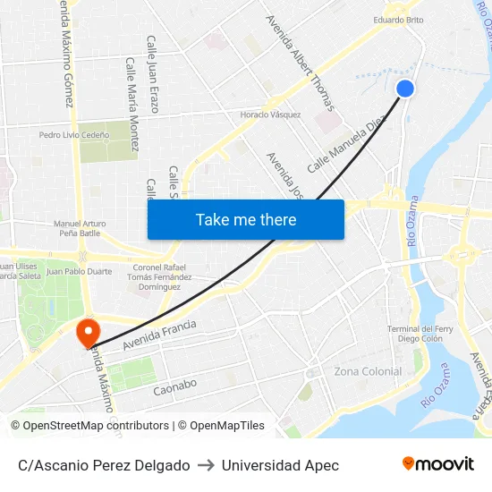 C/Ascanio Perez Delgado to Universidad Apec map