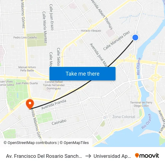 Av. Francisco Del Rosario Sanchez to Universidad Apec map