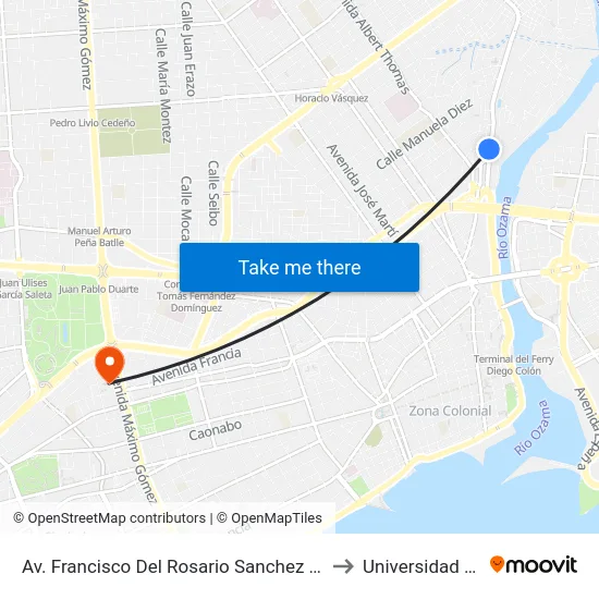 Av. Francisco Del Rosario Sanchez Prox. C/A to Universidad Apec map