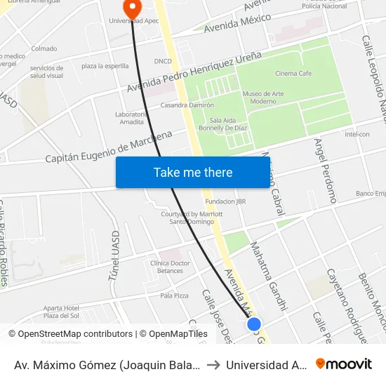 Av. Máximo Gómez (Joaquin Balaguer) to Universidad Apec map