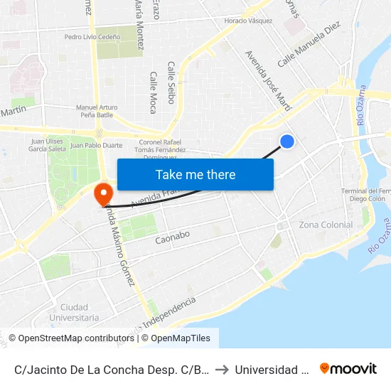 C/Jacinto De La Concha Desp. C/Barahona to Universidad Apec map