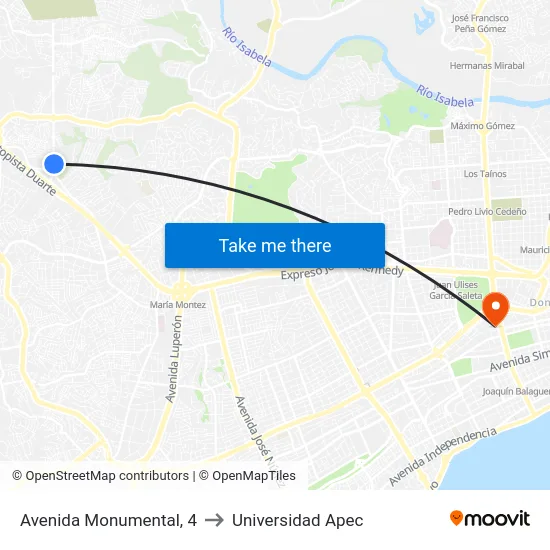Avenida Monumental, 4 to Universidad Apec map