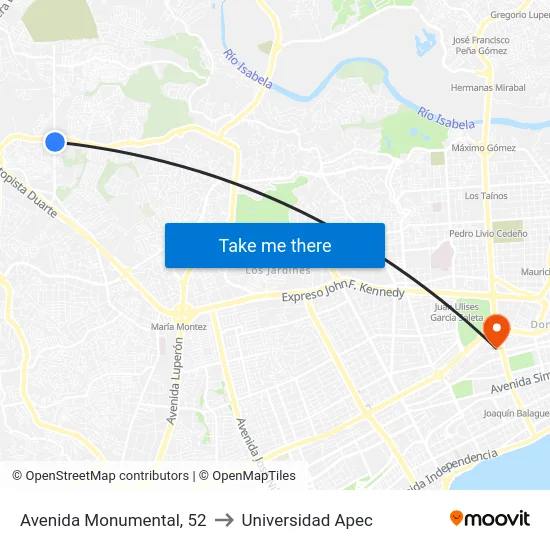 Avenida Monumental, 52 to Universidad Apec map
