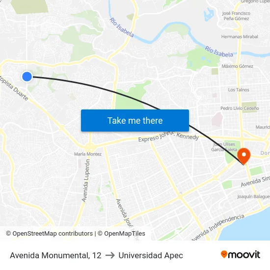 Avenida Monumental, 12 to Universidad Apec map