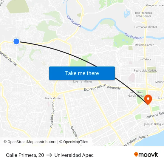 Calle Primera, 20 to Universidad Apec map