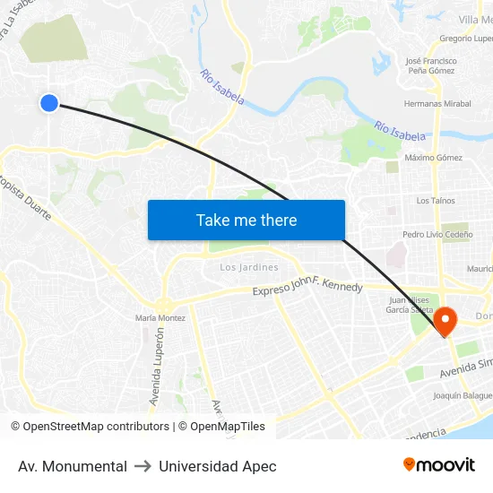 Av. Monumental to Universidad Apec map