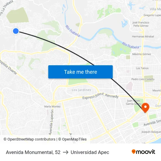 Avenida Monumental, 52 to Universidad Apec map
