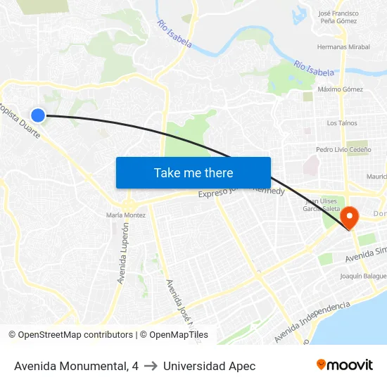 Avenida Monumental, 4 to Universidad Apec map