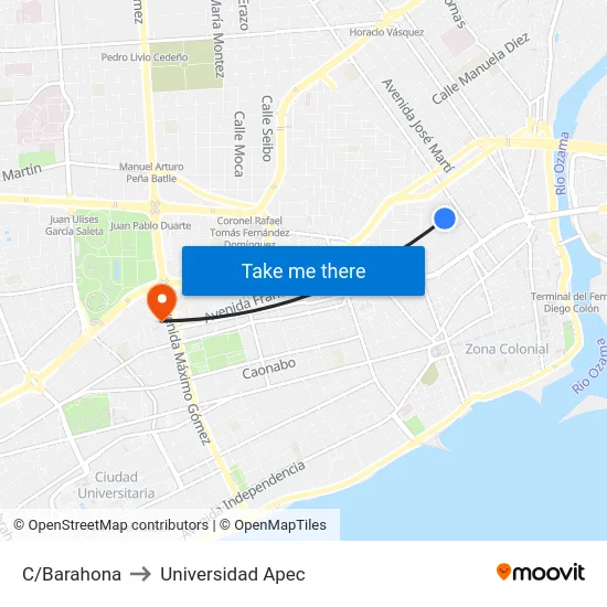 C/Barahona to Universidad Apec map