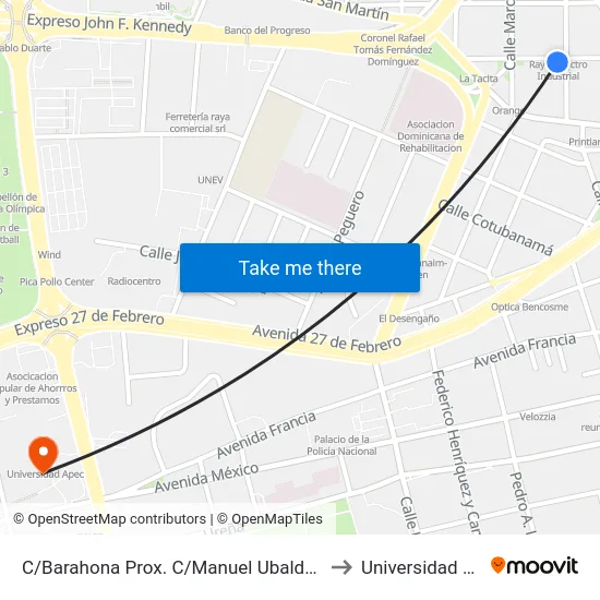 C/Barahona Prox. C/Manuel Ubaldo Gomez to Universidad Apec map