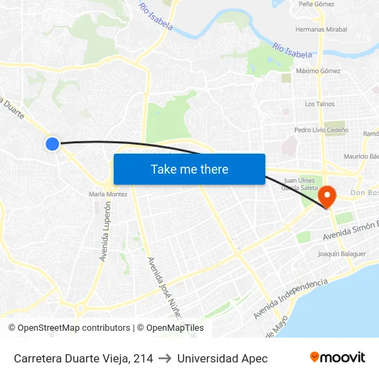 Carretera Duarte Vieja, 214 to Universidad Apec map