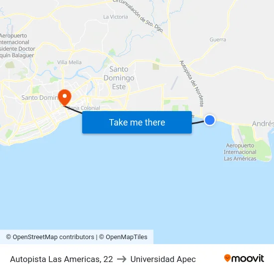Autopista Las Americas, 22 to Universidad Apec map