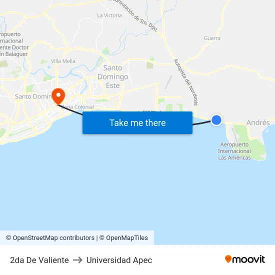 2da De Valiente to Universidad Apec map